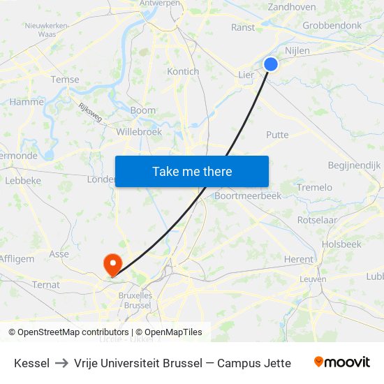 Kessel to Vrije Universiteit Brussel — Campus Jette map