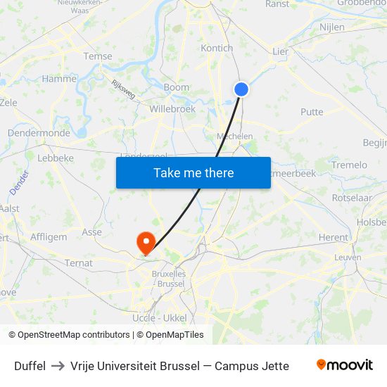 Duffel to Vrije Universiteit Brussel — Campus Jette map