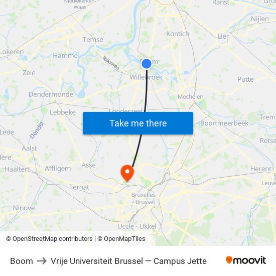 Boom to Vrije Universiteit Brussel — Campus Jette map