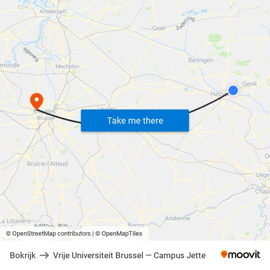 Bokrijk to Vrije Universiteit Brussel — Campus Jette map