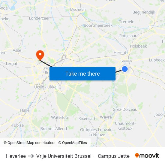 Heverlee to Vrije Universiteit Brussel — Campus Jette map