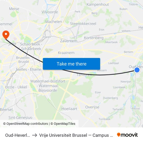 Oud-Heverlee to Vrije Universiteit Brussel — Campus Jette map
