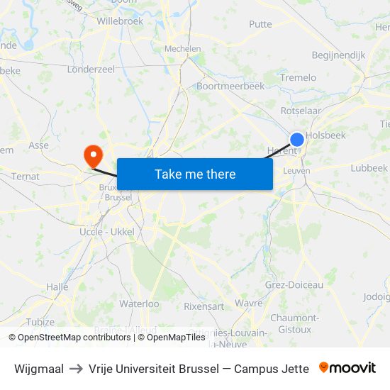 Wijgmaal to Vrije Universiteit Brussel — Campus Jette map