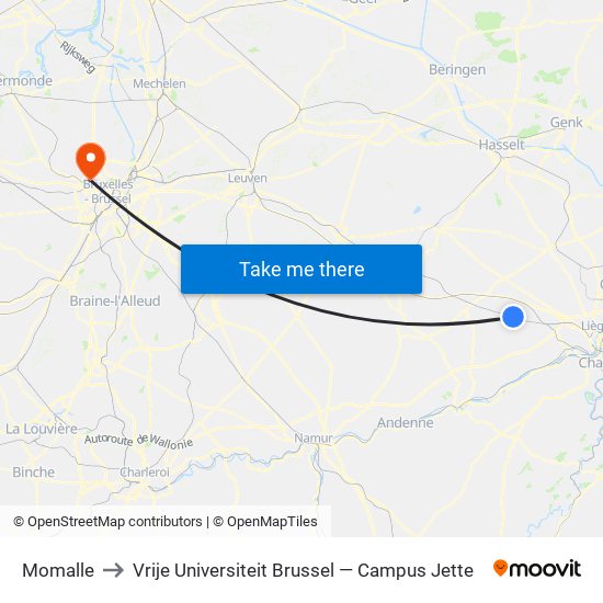 Momalle to Vrije Universiteit Brussel — Campus Jette map