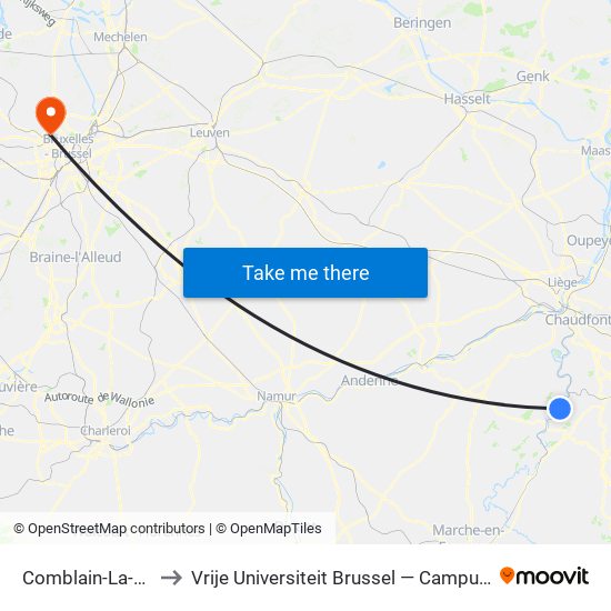 Comblain-La-Tour to Vrije Universiteit Brussel — Campus Jette map