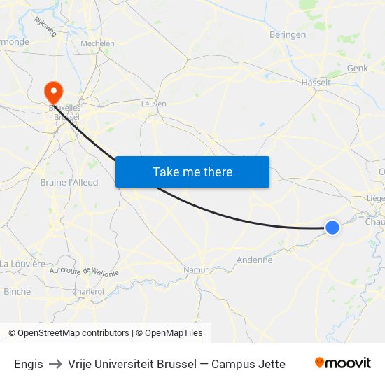 Engis to Vrije Universiteit Brussel — Campus Jette map