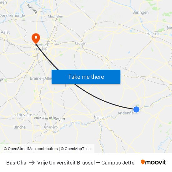 Bas-Oha to Vrije Universiteit Brussel — Campus Jette map