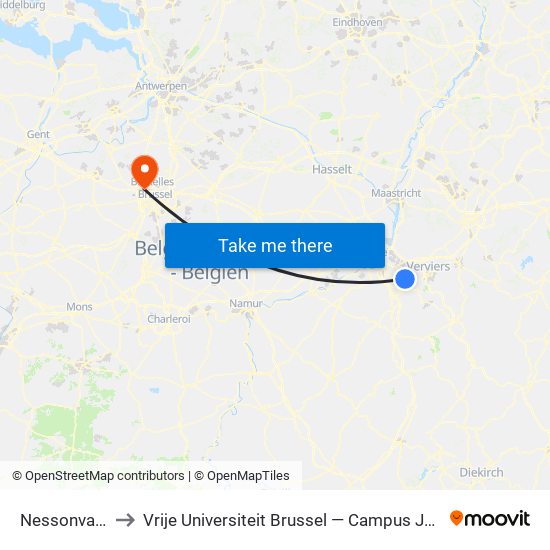 Nessonvaux to Vrije Universiteit Brussel — Campus Jette map