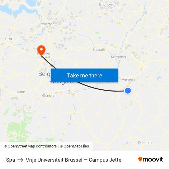 Spa to Vrije Universiteit Brussel — Campus Jette map