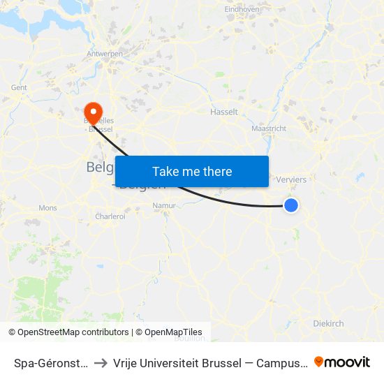 Spa-Géronstère to Vrije Universiteit Brussel — Campus Jette map