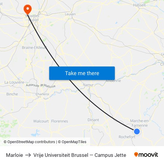 Marloie to Vrije Universiteit Brussel — Campus Jette map