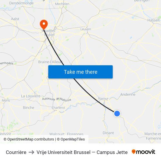 Courrière to Vrije Universiteit Brussel — Campus Jette map