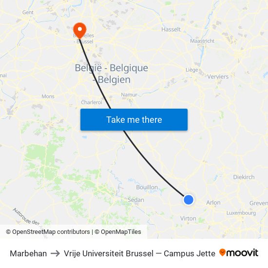 Marbehan to Vrije Universiteit Brussel — Campus Jette map