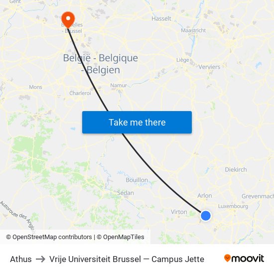 Athus to Vrije Universiteit Brussel — Campus Jette map