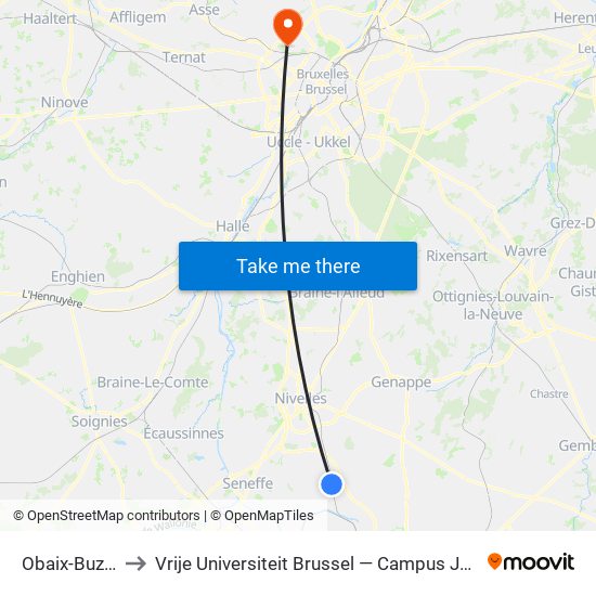Obaix-Buzet to Vrije Universiteit Brussel — Campus Jette map