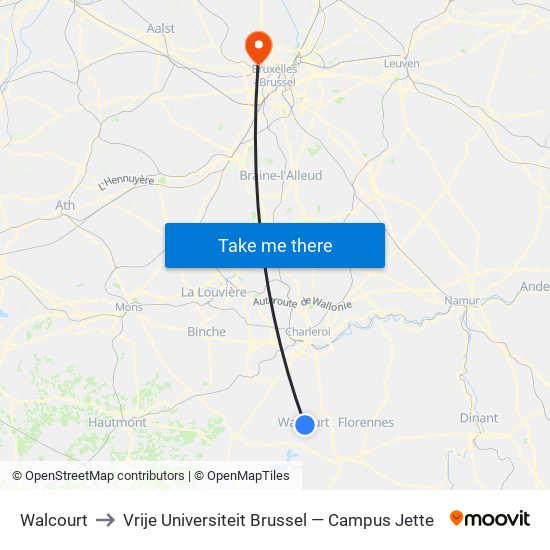 Walcourt to Vrije Universiteit Brussel — Campus Jette map