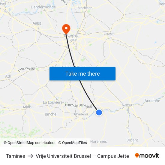 Tamines to Vrije Universiteit Brussel — Campus Jette map