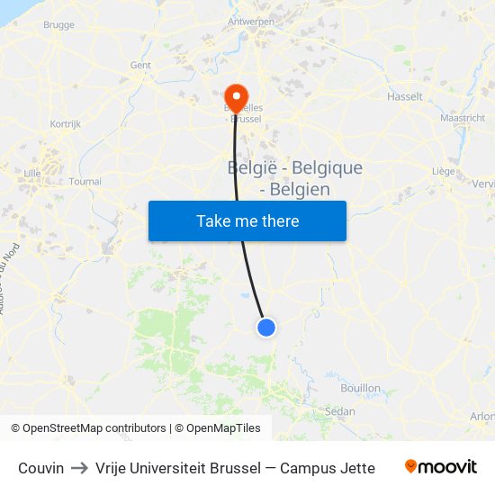 Couvin to Vrije Universiteit Brussel — Campus Jette map
