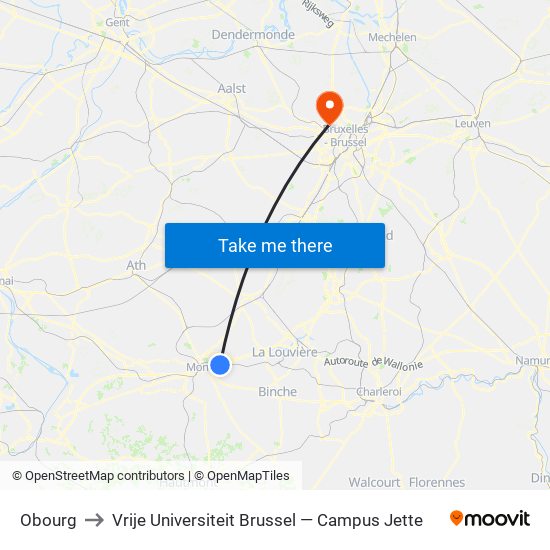 Obourg to Vrije Universiteit Brussel — Campus Jette map