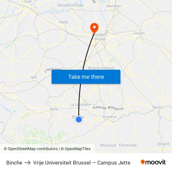 Binche to Vrije Universiteit Brussel — Campus Jette map