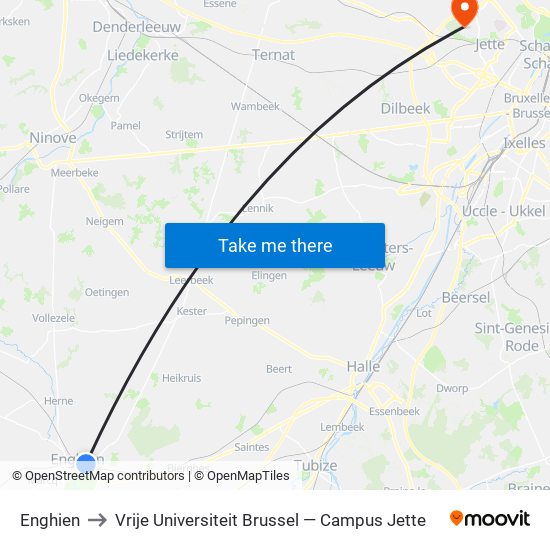 Enghien to Vrije Universiteit Brussel — Campus Jette map