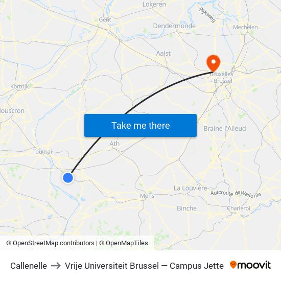 Callenelle to Vrije Universiteit Brussel — Campus Jette map