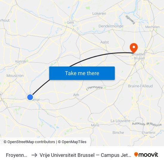 Froyennes to Vrije Universiteit Brussel — Campus Jette map