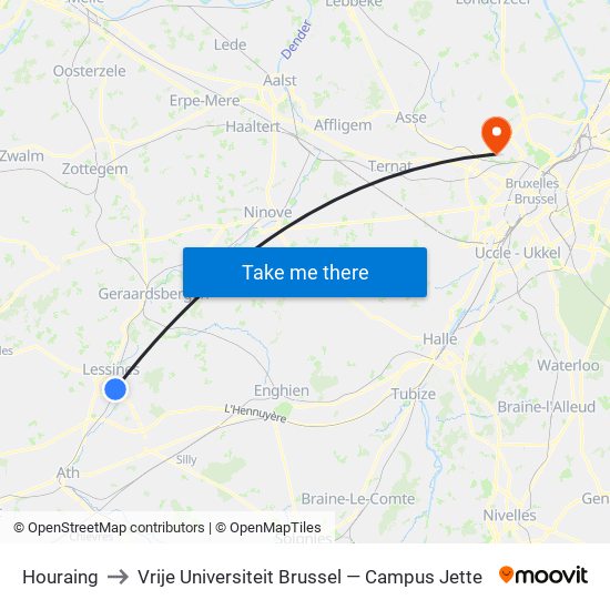 Houraing to Vrije Universiteit Brussel — Campus Jette map