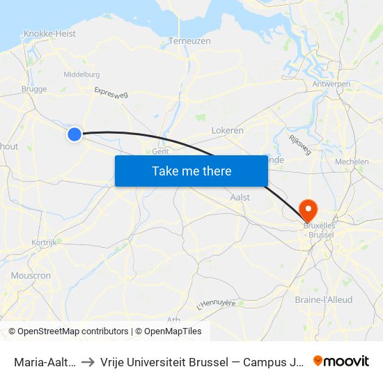 Maria-Aalter to Vrije Universiteit Brussel — Campus Jette map