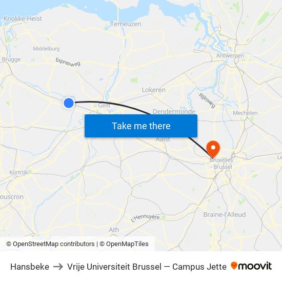 Hansbeke to Vrije Universiteit Brussel — Campus Jette map