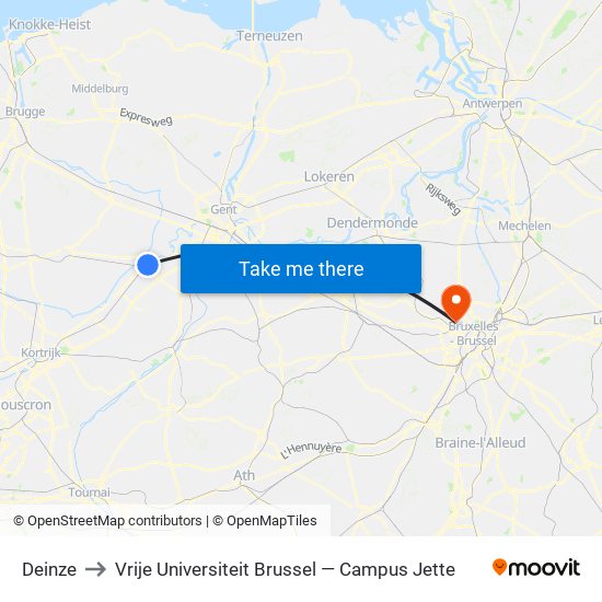 Deinze to Vrije Universiteit Brussel — Campus Jette map