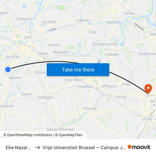 Eke-Nazareth to Vrije Universiteit Brussel — Campus Jette map