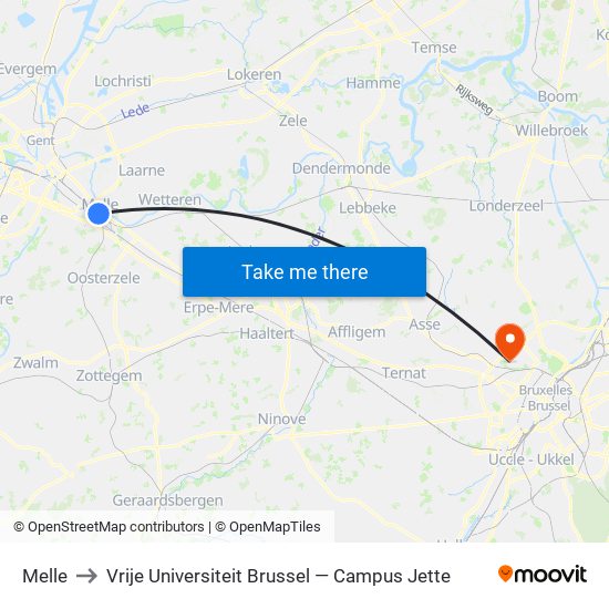 Melle to Vrije Universiteit Brussel — Campus Jette map