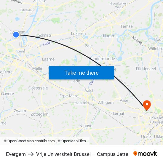 Evergem to Vrije Universiteit Brussel — Campus Jette map