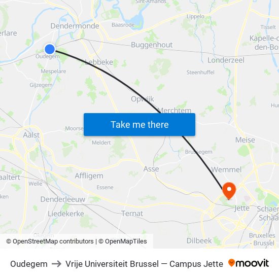 Oudegem to Vrije Universiteit Brussel — Campus Jette map