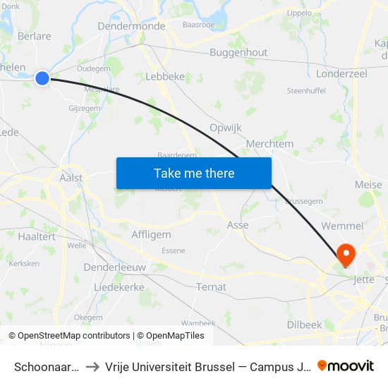 Schoonaarde to Vrije Universiteit Brussel — Campus Jette map
