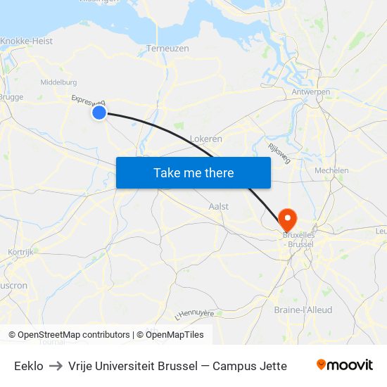Eeklo to Vrije Universiteit Brussel — Campus Jette map