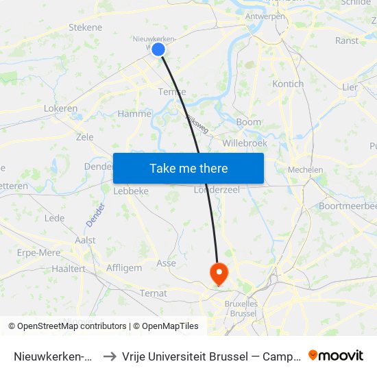Nieuwkerken-Waas to Vrije Universiteit Brussel — Campus Jette map