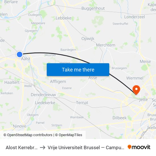 Alost Kerrebroek to Vrije Universiteit Brussel — Campus Jette map