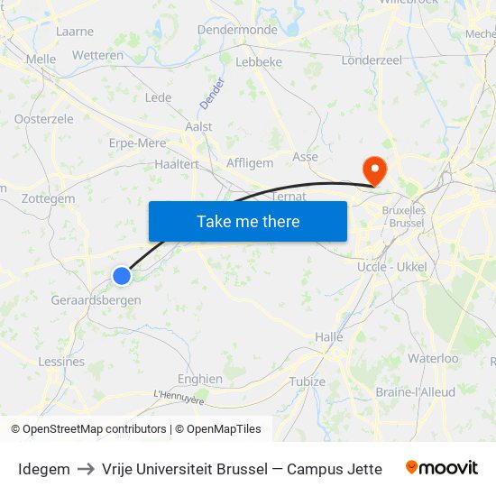 Idegem to Vrije Universiteit Brussel — Campus Jette map