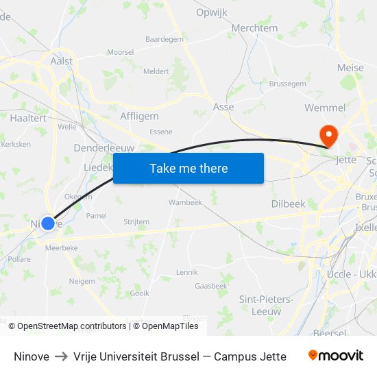 Ninove to Vrije Universiteit Brussel — Campus Jette map