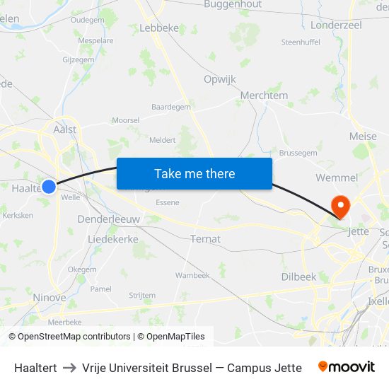 Haaltert to Vrije Universiteit Brussel — Campus Jette map