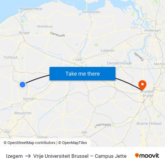 Izegem to Vrije Universiteit Brussel — Campus Jette map