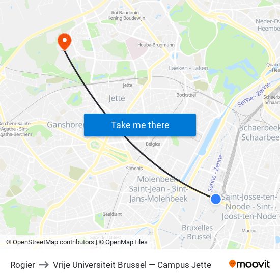 Rogier to Vrije Universiteit Brussel — Campus Jette map