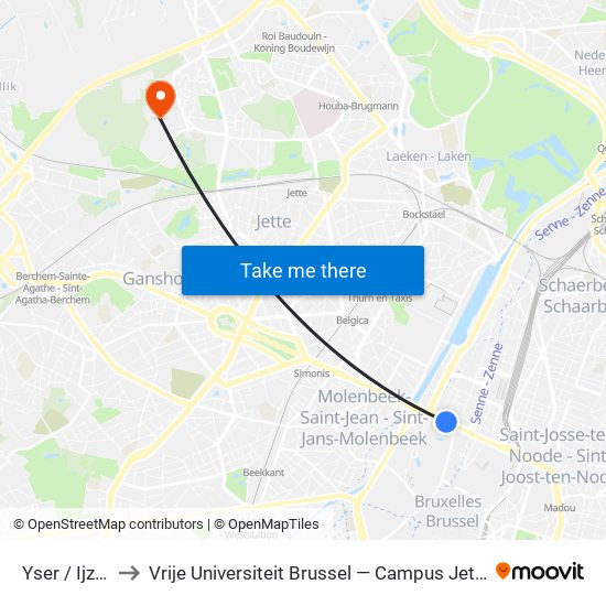 Yser / Ijzer to Vrije Universiteit Brussel — Campus Jette map