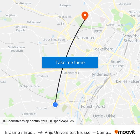 Erasme / Erasmus to Vrije Universiteit Brussel — Campus Jette map