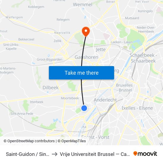 Saint-Guidon / Sint-Guido to Vrije Universiteit Brussel — Campus Jette map