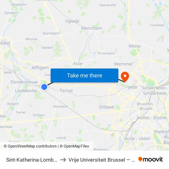 Sint-Katherina-Lombeek School to Vrije Universiteit Brussel — Campus Jette map