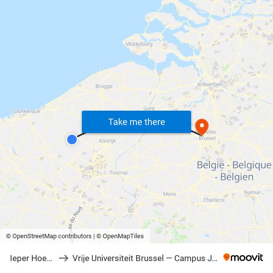 Ieper Hoekje to Vrije Universiteit Brussel — Campus Jette map