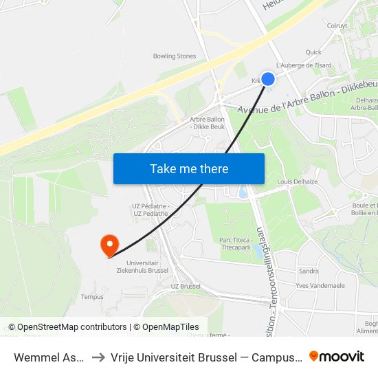 Wemmel Astrid to Vrije Universiteit Brussel — Campus Jette map
